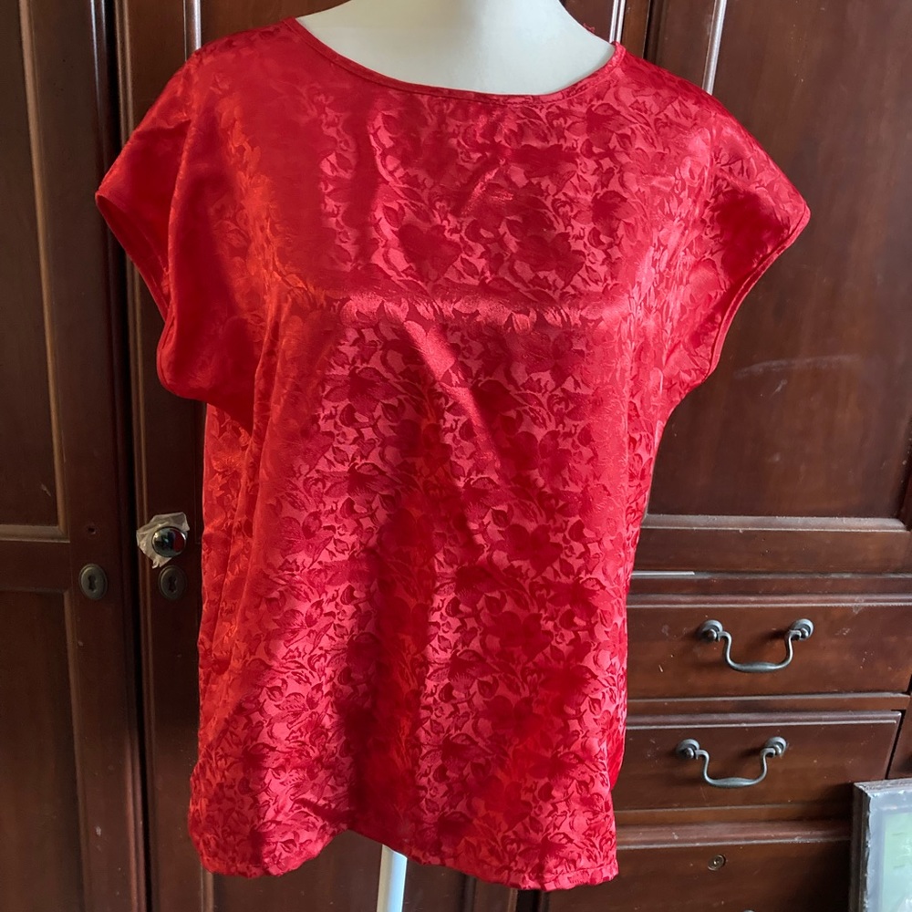 Anne Rashel Deep Red Silky Top with subtle pattern
